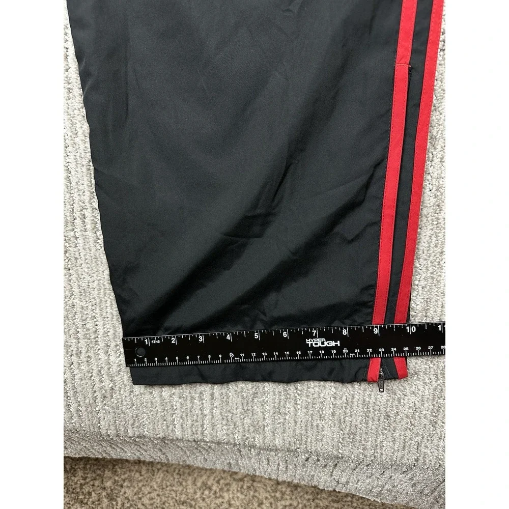 Adidas Black Track Pants Red Stripe Mens Sz L Baggy Mesh Lined Y2K Ankle Zip